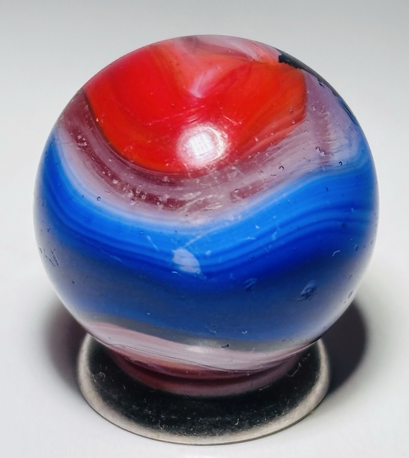 Vintage Akro Red White & Blue Popeye Corkscrew Marble .74” Near Mint Cond