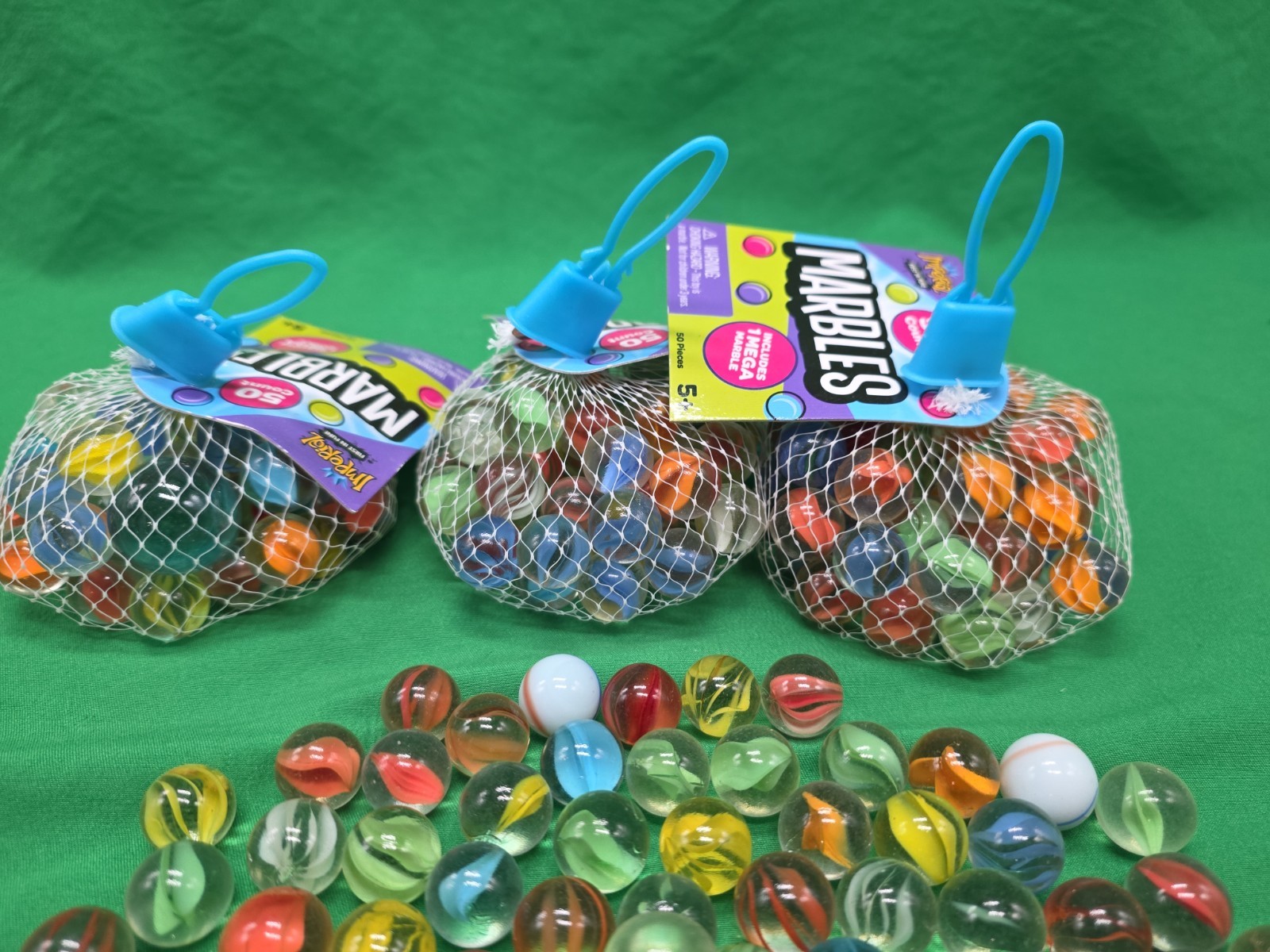 Vtg Marbles – 3 Unopened 50ct Packs Plus Loose Ones – NOS Imperial Mega Marble