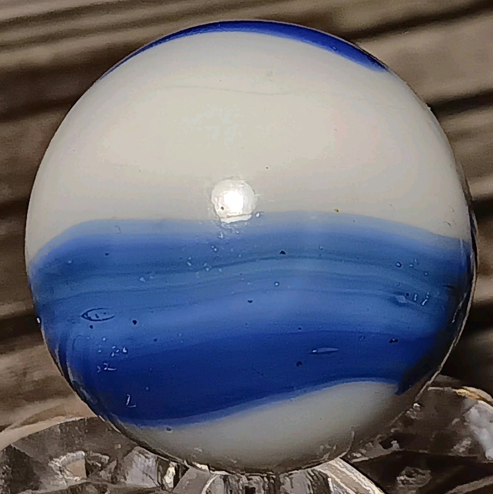 Marble King Hybrid Rainbow Marble. .3/4″ Mint. Blue W- Green Tracer