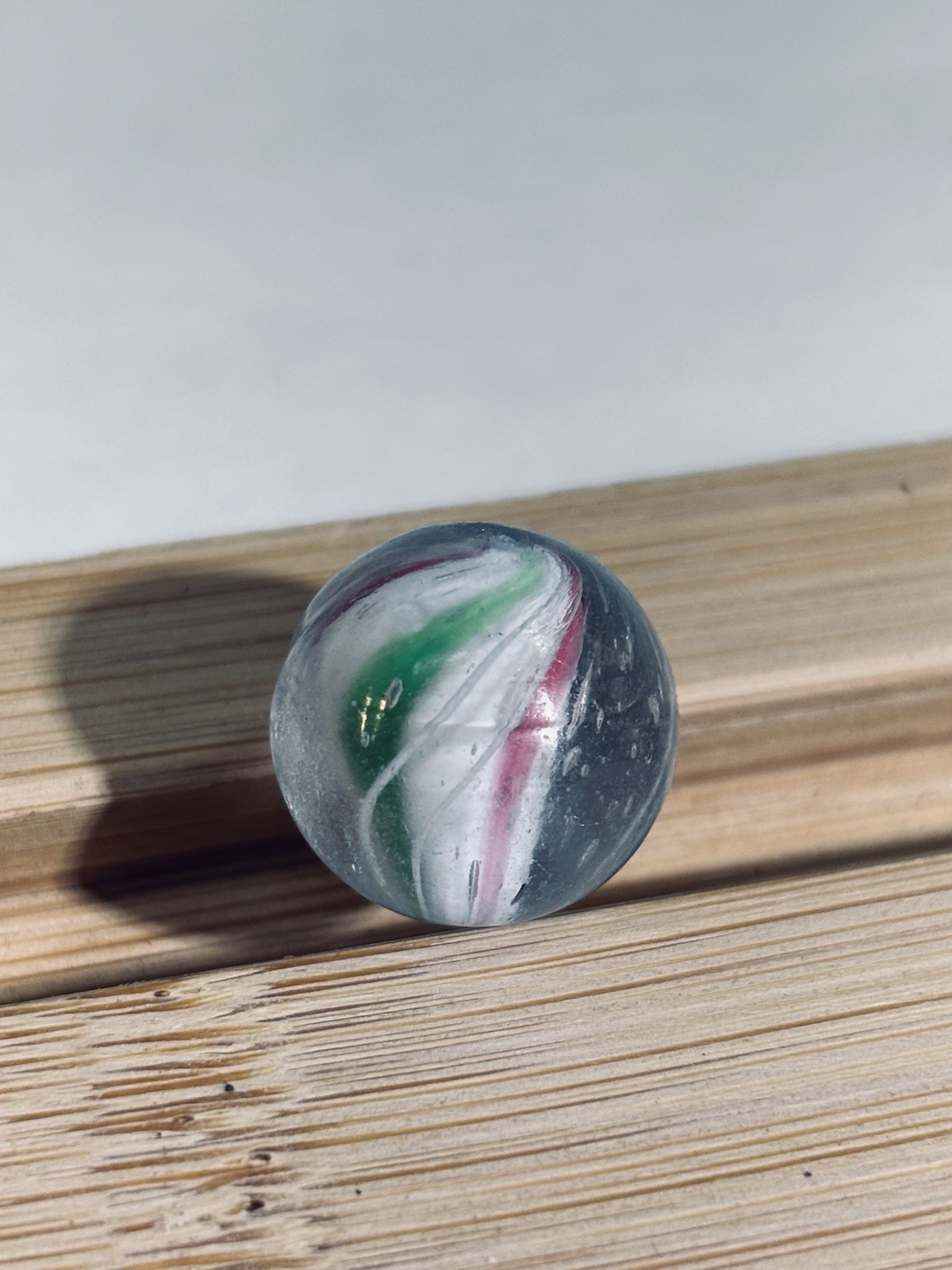 Vintage German Handmade Marble Fat Solid Core 0.648” Red Pink Blue Green Swirl