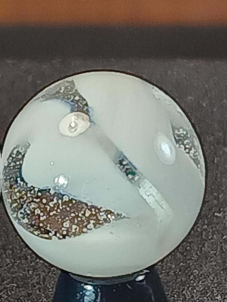 5/8″ Akro Agate Ice White Slag Snake Swirl on Clear NM Serious Marble B102