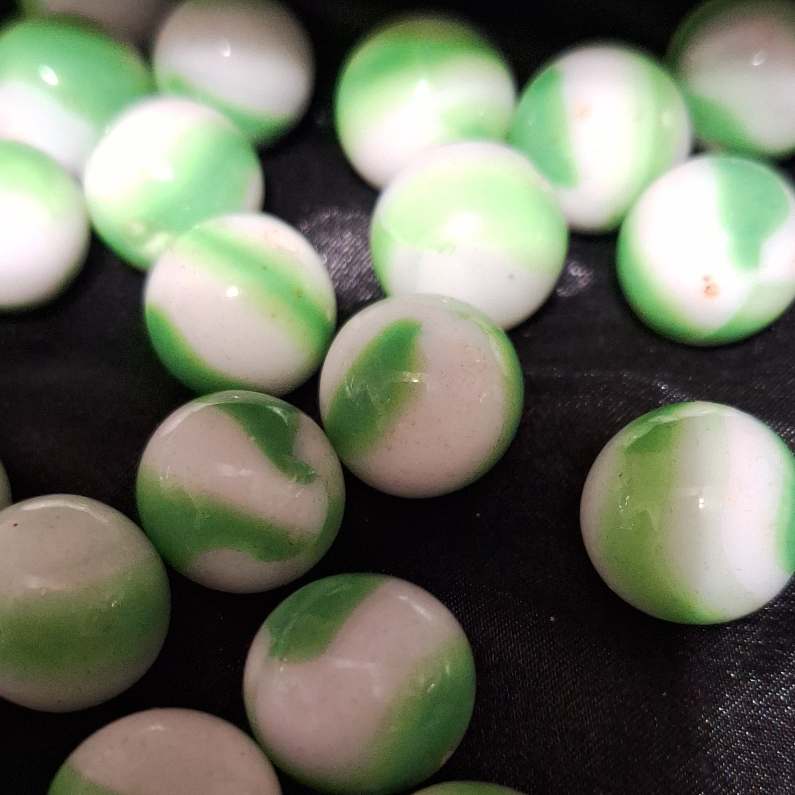 Green & White Glass Swirl Toy Marbles Lot of 21 Machine Made, Ages 17 Years & Up