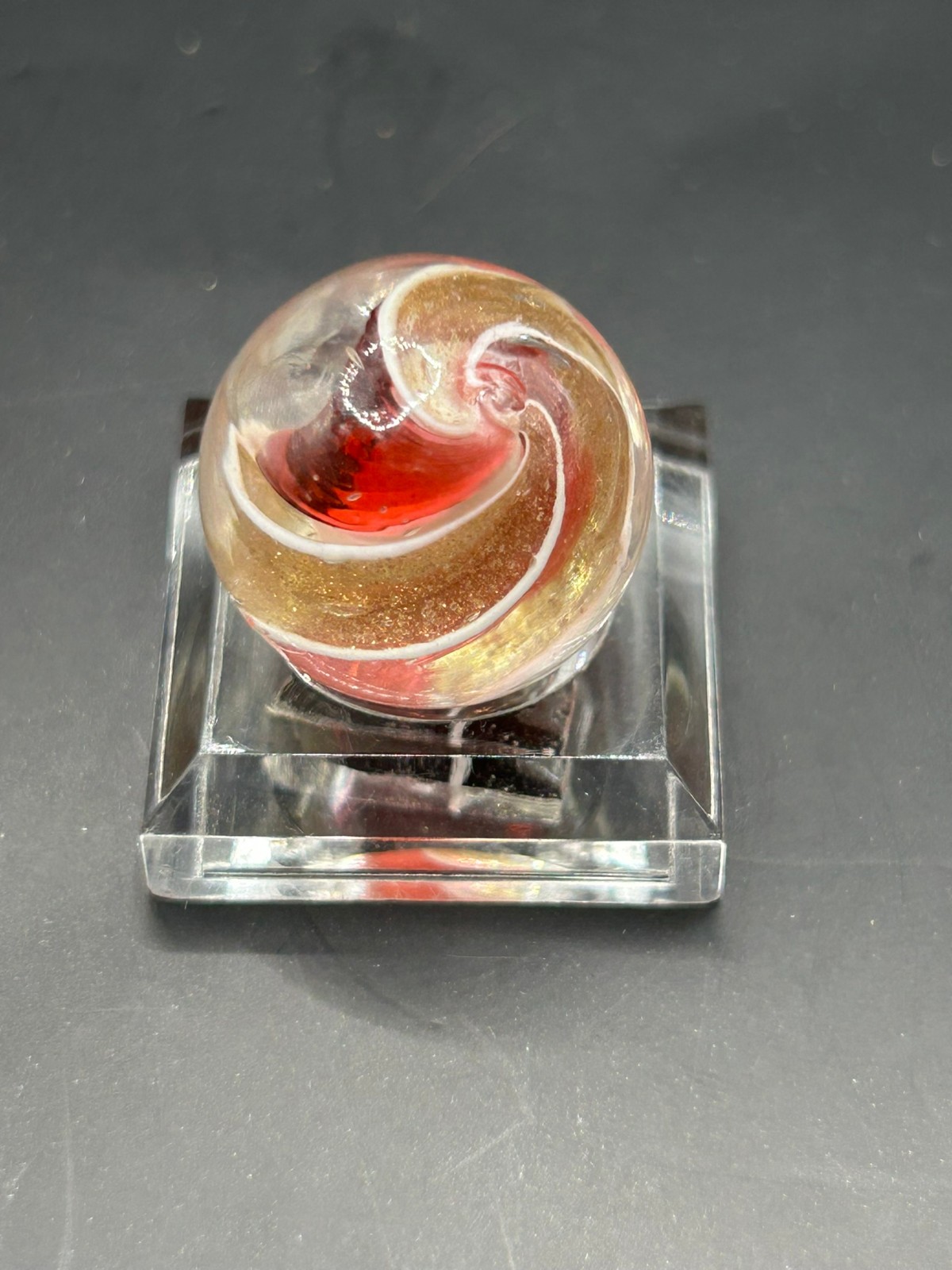 Antique German Cranberry Ribbon Core Lutz Marble 11/16″ Mint+ E2.3