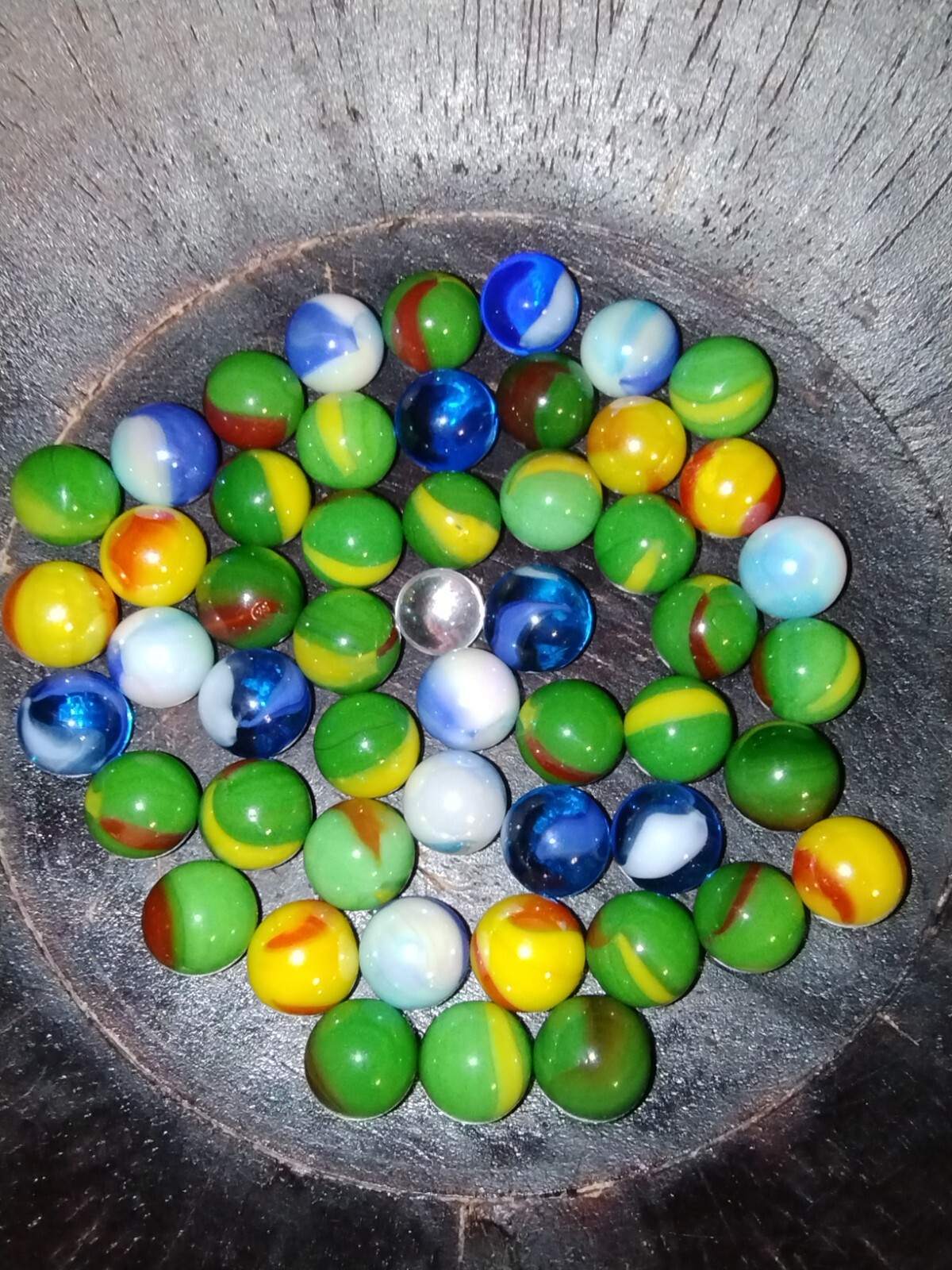 Lot of 50 Vacor / Mega Marbles 12mm Peewees : Dragon, Sun, Tiger Shark, Blue Jay