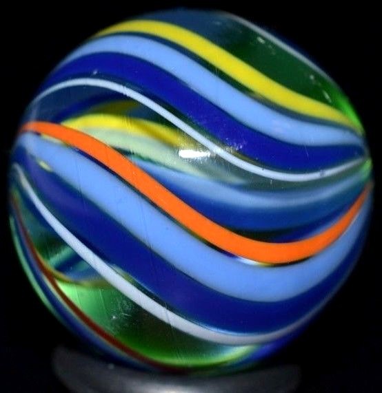 JODY FINE HANDMADE GLASS MARBLE/.898″-RAINBOW CUBSCOUT TRIPLE-BLUE,YELLOW,RED,LM