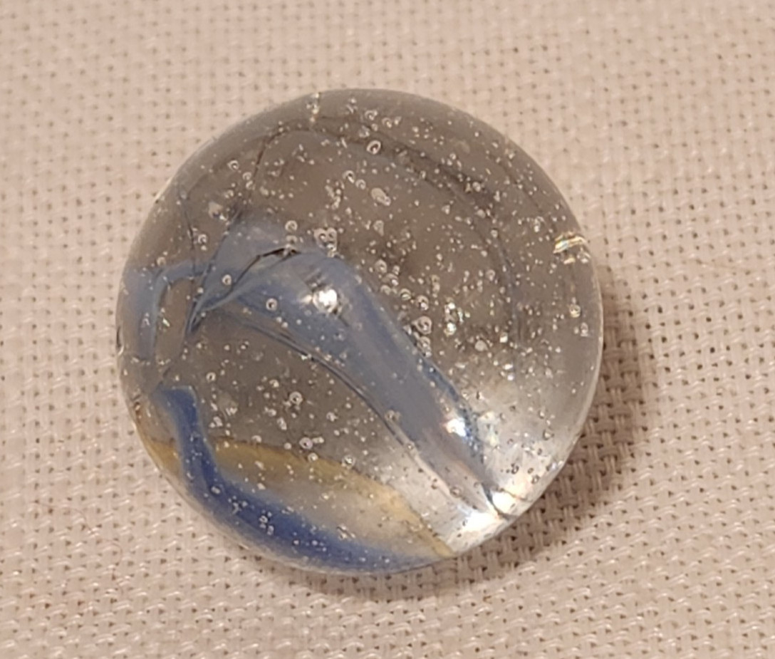Vintage Pair .80″ Glass Marbles – Blue & Brown Ribbon