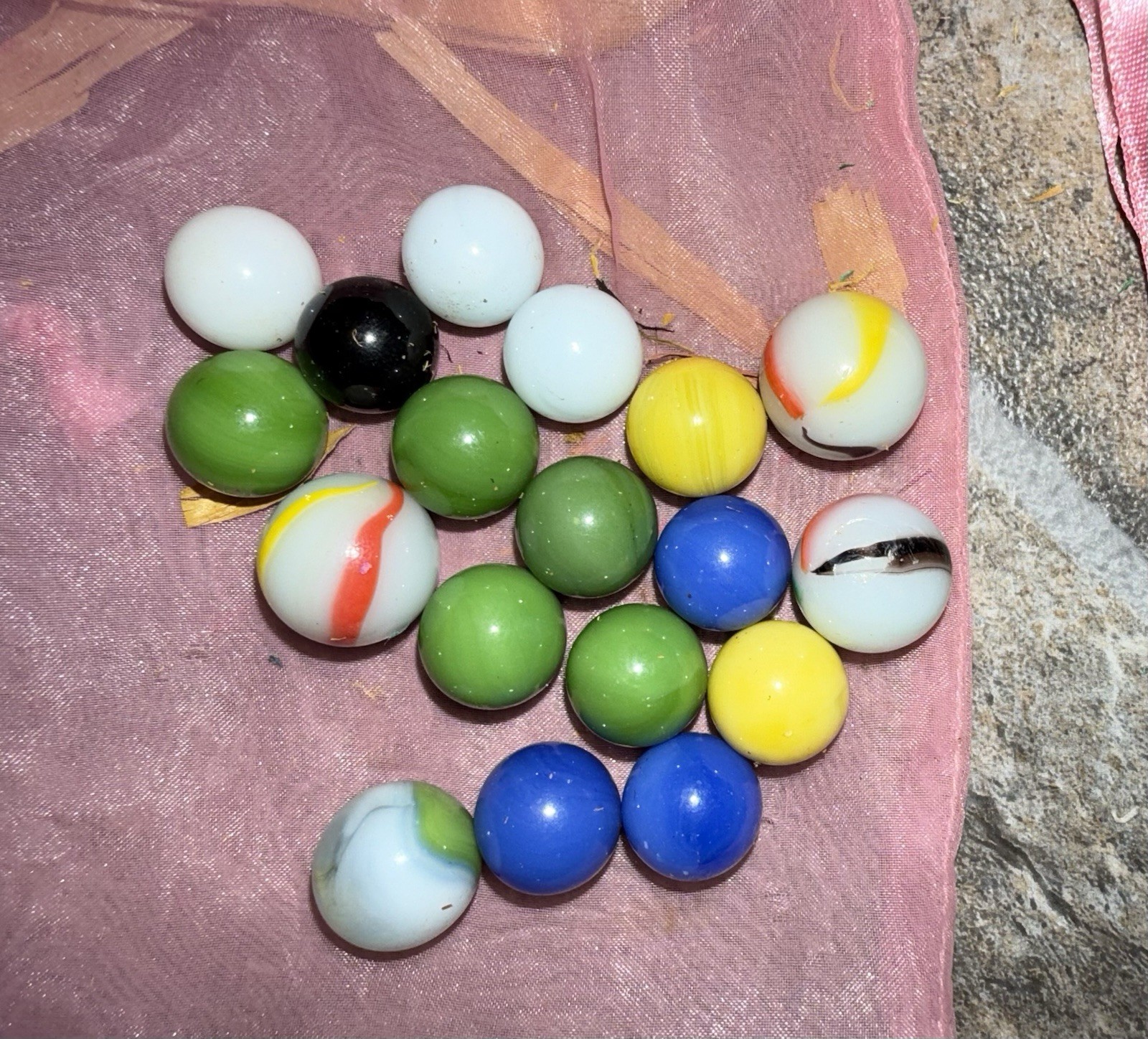 Marbles M. F. Christensen Collection-Opaques black, blue, green, white, yellow