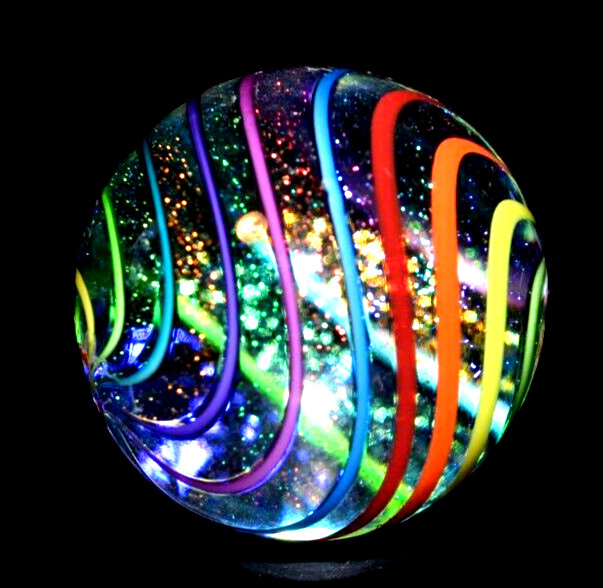 JAMESC ALLOWAY GLASS MARBLE/1.246″-DICHROIC 8 COLOR GLITTERBALL #424-WORLDWIDE