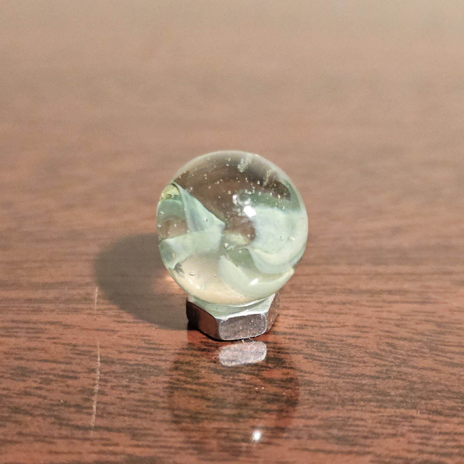 Vintage Vacor Green Spaghetti Ribbon .562″ Glass Marble w Cold Roll Artifact