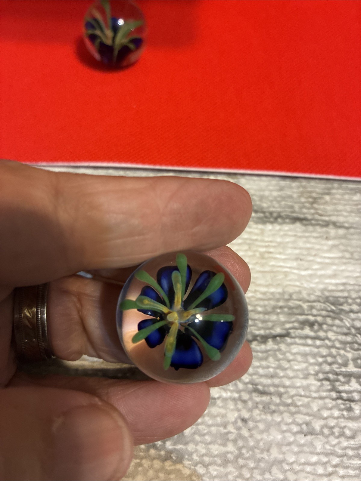 Hand Blown Glass Marble With Flowers