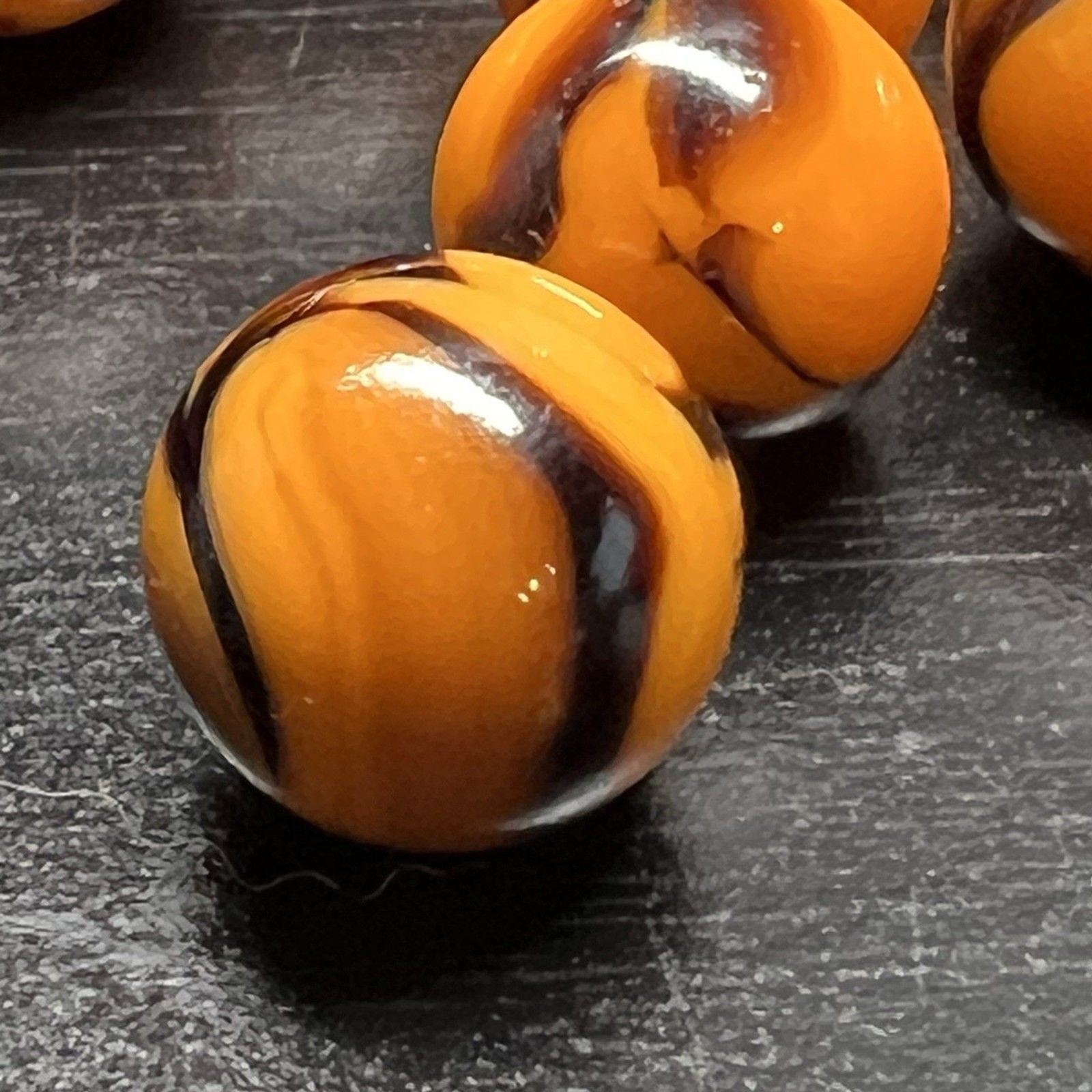 Lot of 15 Vintage Bengal Tiger- Orange/Black Marbles by Vacor Early Edition