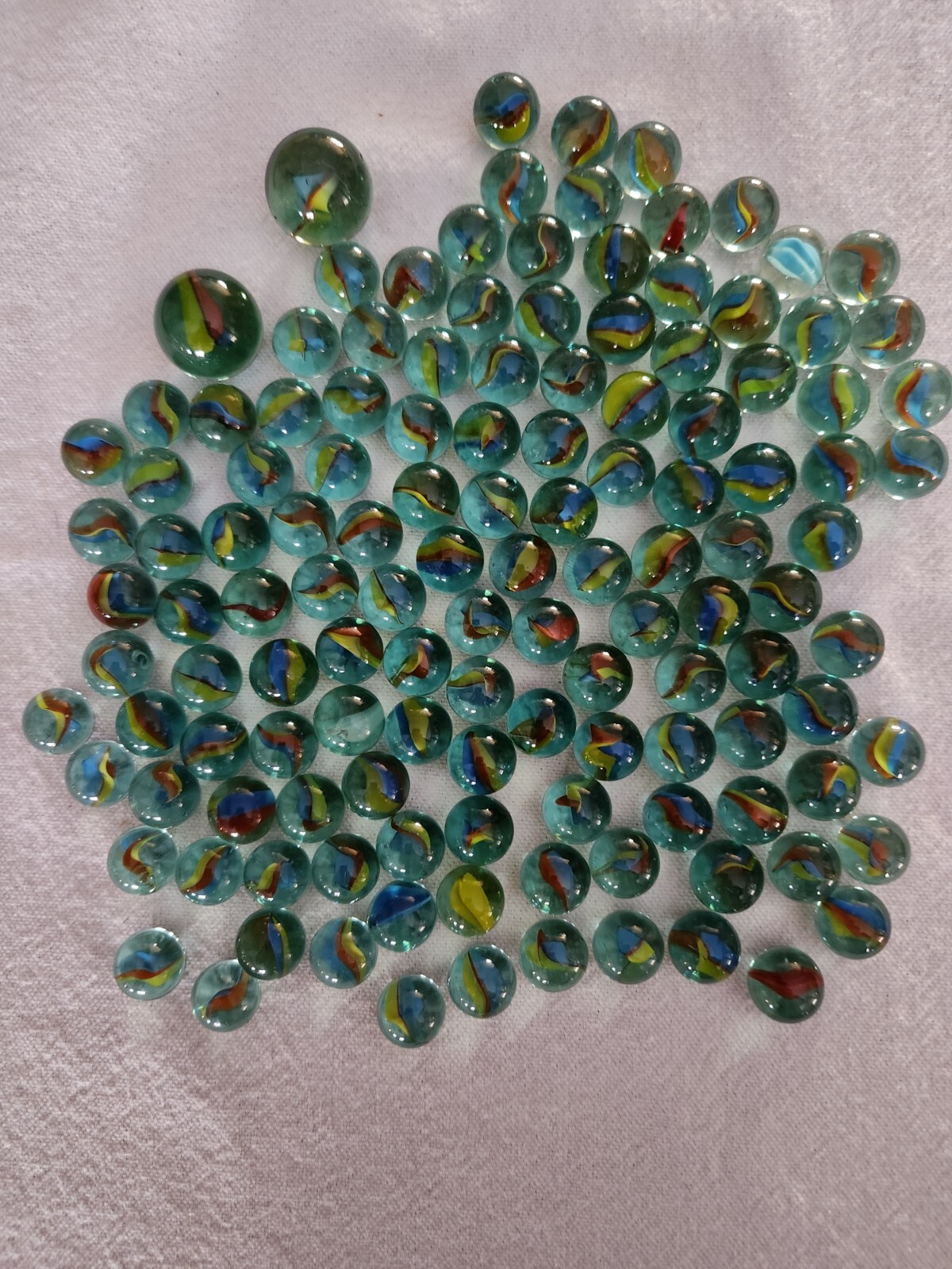 130 Pc. Lot Of Primary Colors (Red/Blue/Yellow ) Strips Vintage Glass Marbles