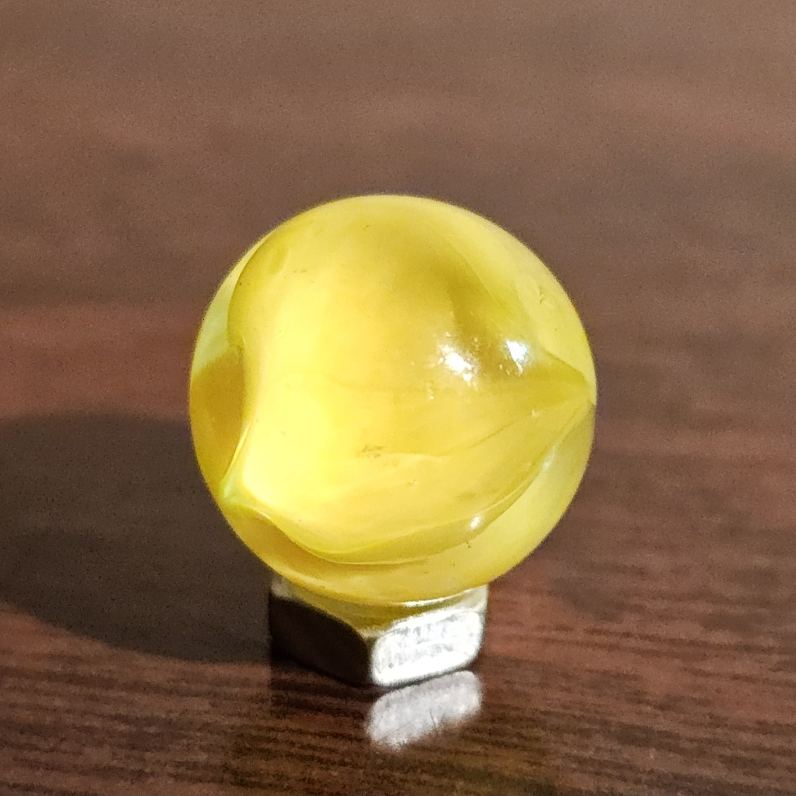 Vintage C. E. Bogard Yellow Hybrid Cats Eye Magnesium Glow Clear .593 Marble