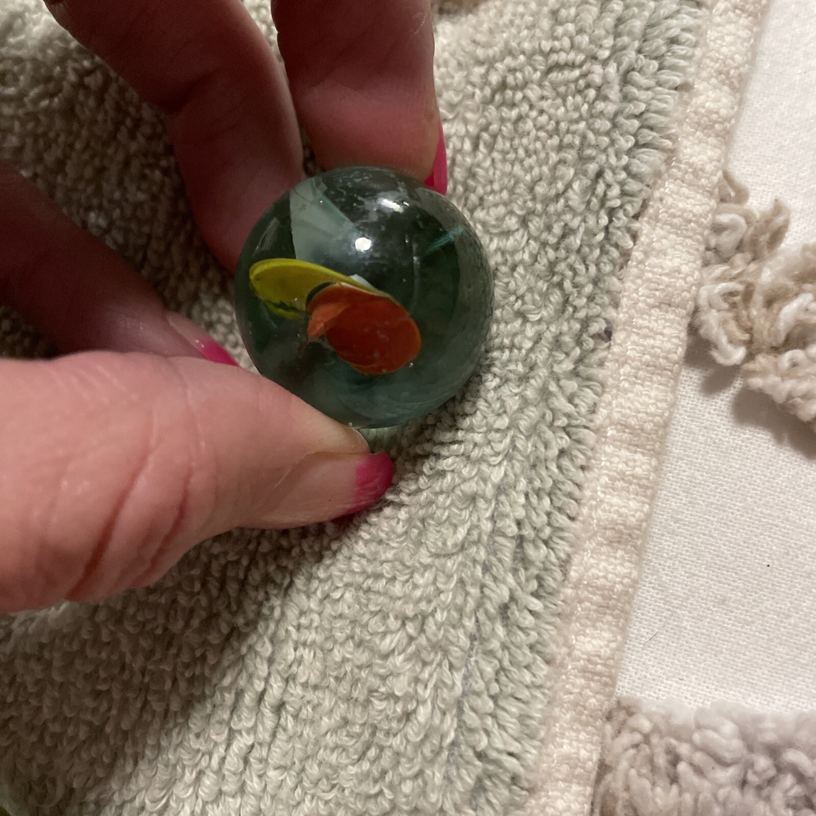 1930-1940’s cat eye 4 vein marbles. Total 12, 1 In, .75 , 10 .50