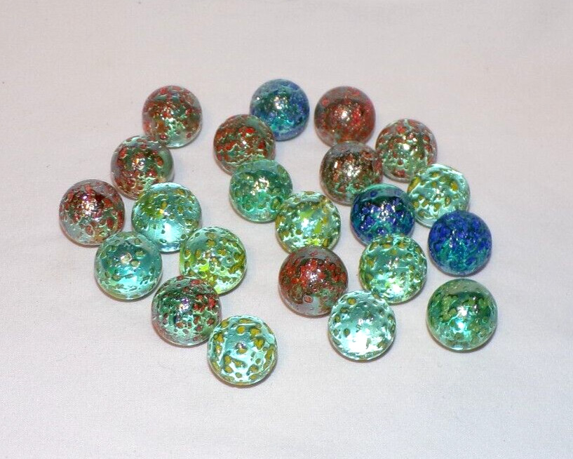 VTG Lot 22 Glass Game Marble Confetti Speckled Multi-Color Clear Blue Red 5/8″
