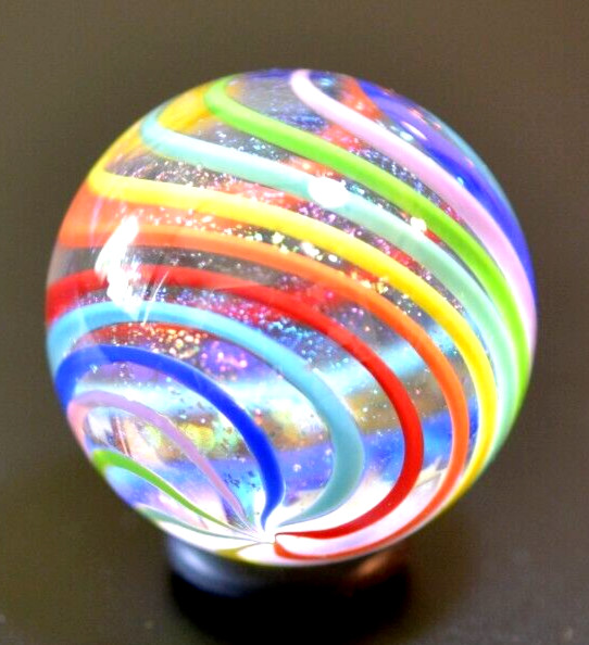 JAMES ALLOWAY GLASS MARBLE/1.252″-DICHROIC GLITTERBALL # 358-WORLDWIDE SHIPPING