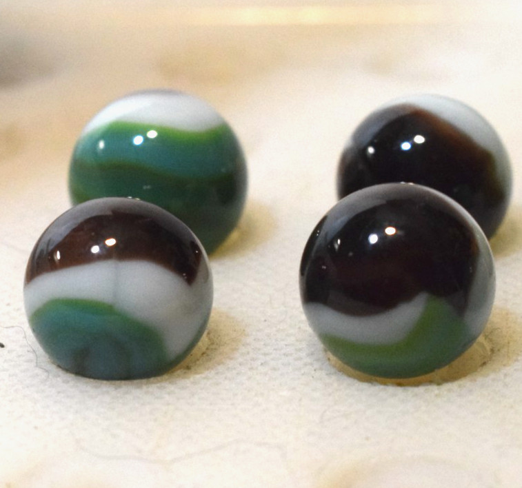 VITRO AGATE MARBLES WHITIES 6PC LOT BROWN AQUA OPAQUE WHITE STRIPE BANDED PATCH