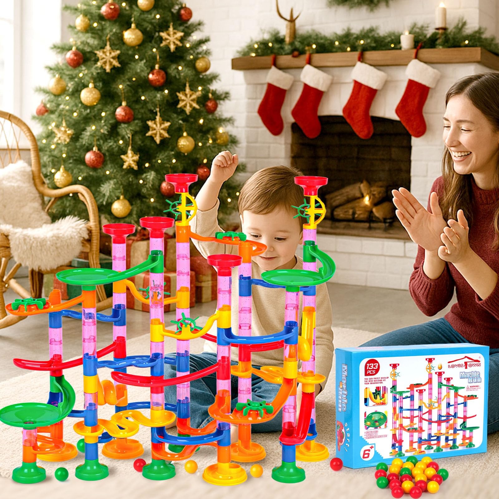 LovesTown Marble Run Toys, 133PCS Maze Game for Kid, Medium, Multi
