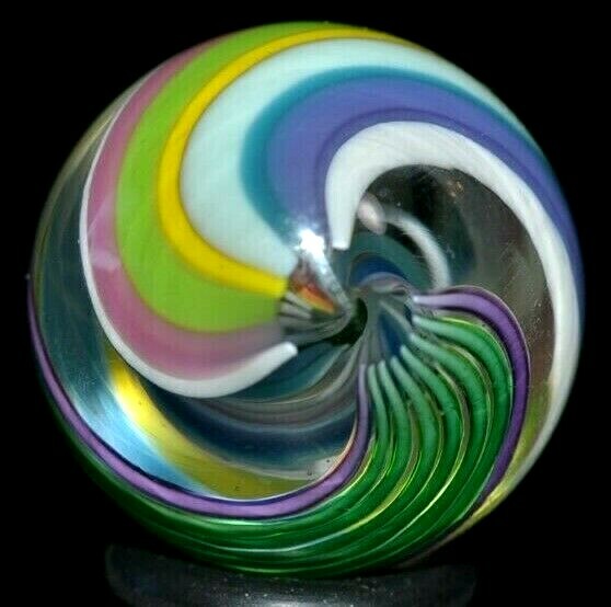 JODY FINE HANDMADE GLASS MARBLE/.926″-SPRING TRIPLE-BLUE,OLIVE,LILAC,ROSE,LEMON+