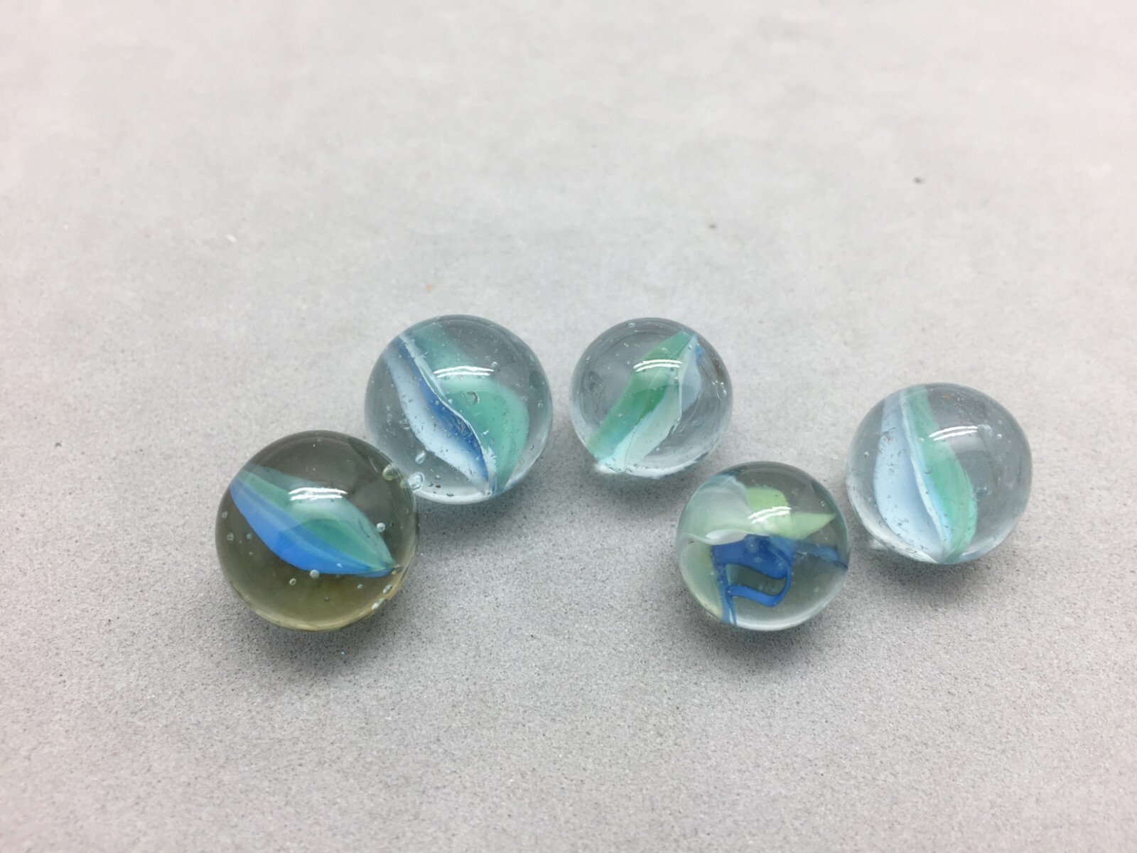 Glass Marbles Lot 5 Vintage Cat-Eye Blue-Green Color 14, 15, 16, 17 mm Toy Game
