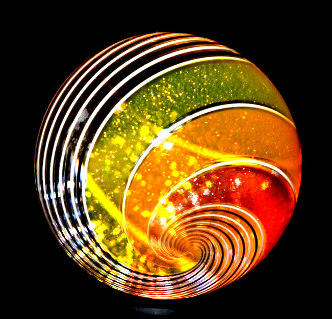 HOT HOUSE GLASS MARBLE/1.722″-STAINED GLASS WINDOW-ORANGE,RED,BLACK,WHITE/FAST