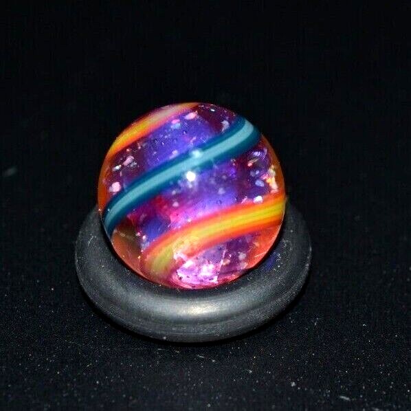 BRYAN TRILLAS GLASS MARBLE/.493″-UV CARNIVAL-YELLOW,ORANGE,RED,LAVENDER,TEAL +