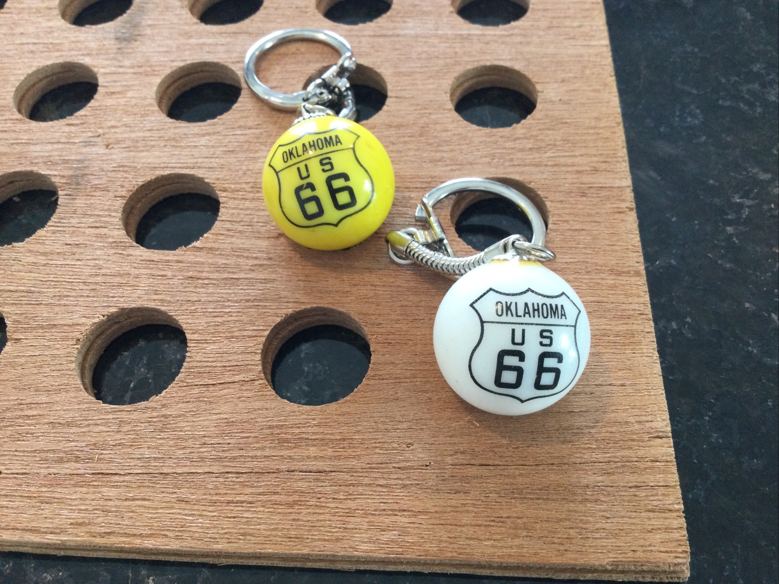 VINTAGE | “Oklahoma US 66” KeyChain |Yellow & White | 1993 | LOT OF 2
