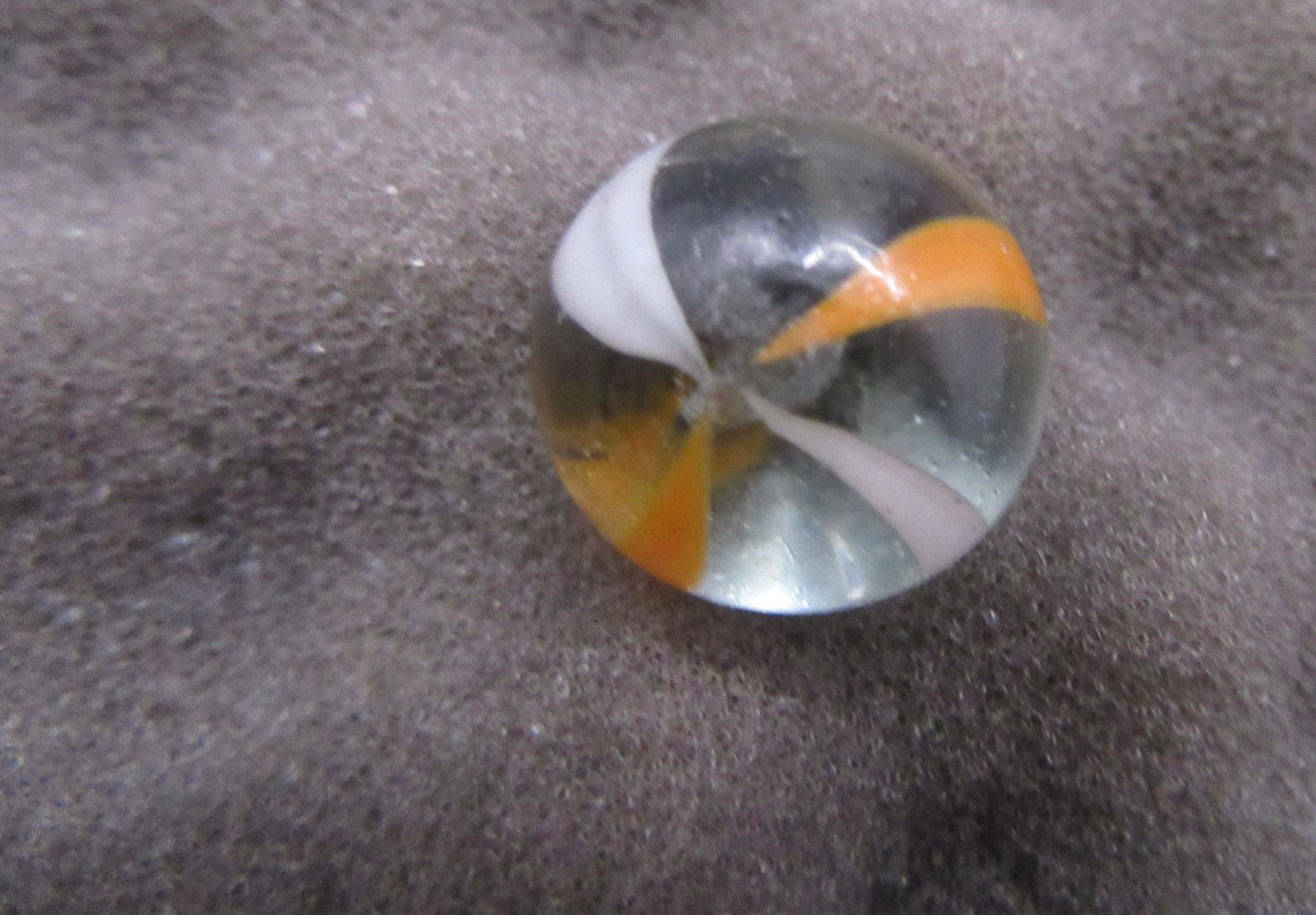 Beautiful Antique CLAM BROTH Marble 11/16″ Orange, White, Clear Hand Made