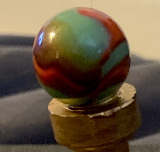 1936 Christensen AgateGlass MarbleBlood Red & Green Opaque Swirls NM 5.8 Inch