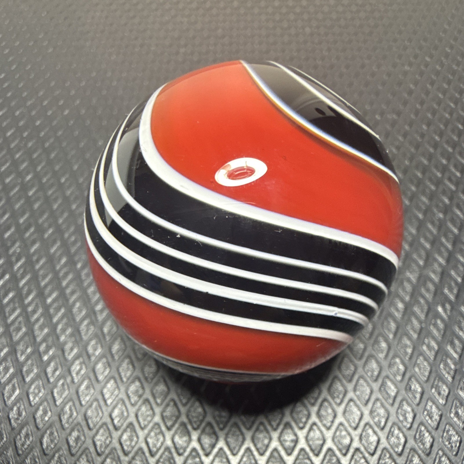 1.5″ Contemporary Glass Marble Red Black White Ribbon Swirl Unsigned