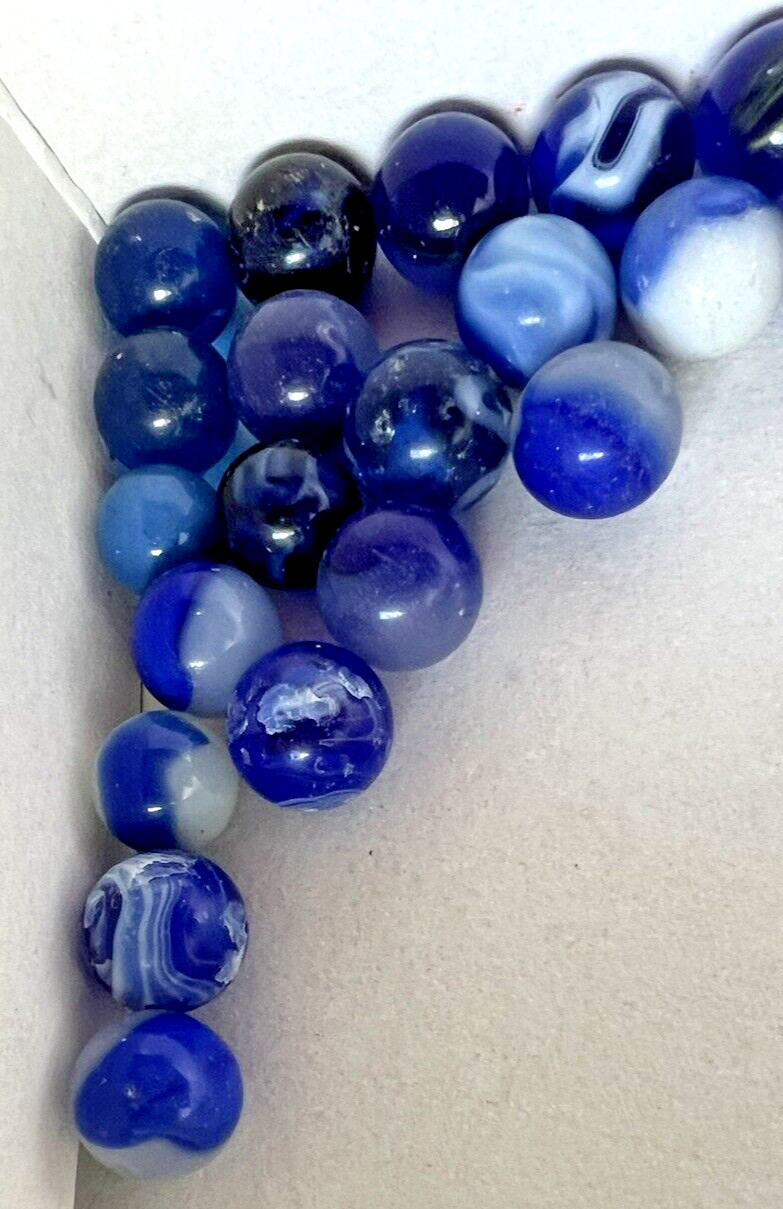 VTG Marbles Akro agate and flame swirl and other Lot 23 balls blues combo colors
