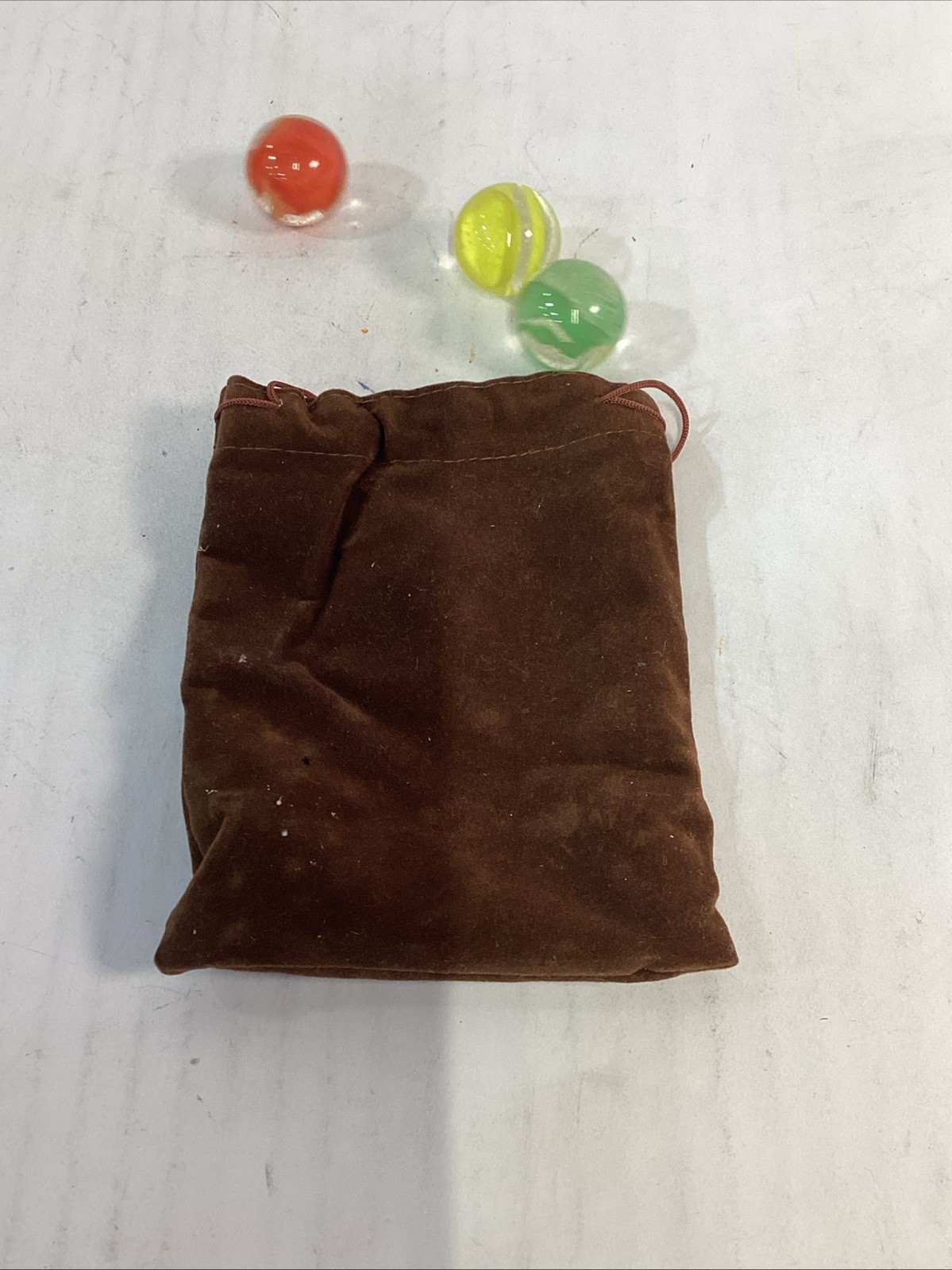 Vintage Lot of 3 Large Glass Shooter Marbles With Pouch