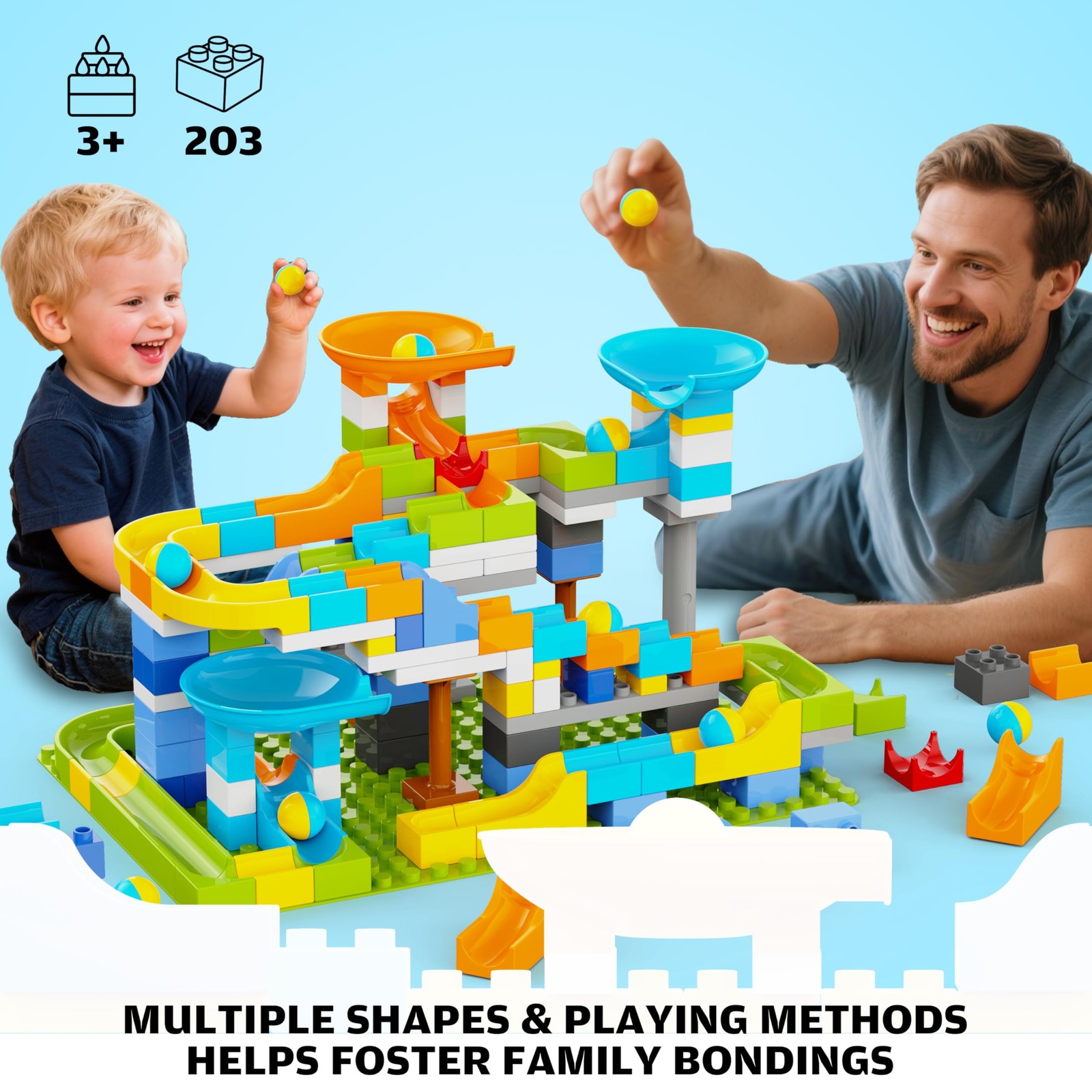 3in1 Marble Runs for Kids 3-5, 203pcs 4.7 inches x 12.4 x 12.2