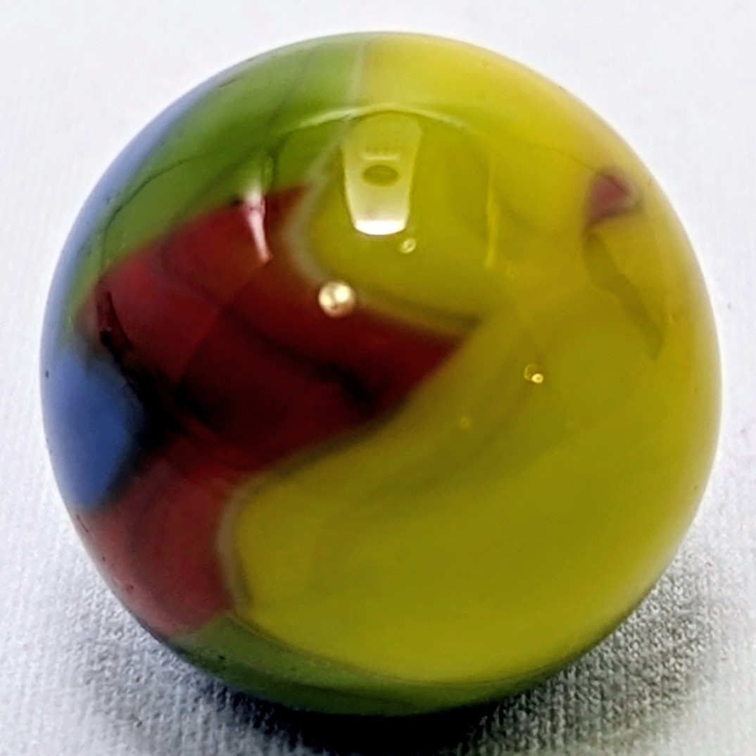 Vintage Vitro Agate Parrot Marble 23.03 mm Wet Mint; Oxblood,Blue, Green Yellow