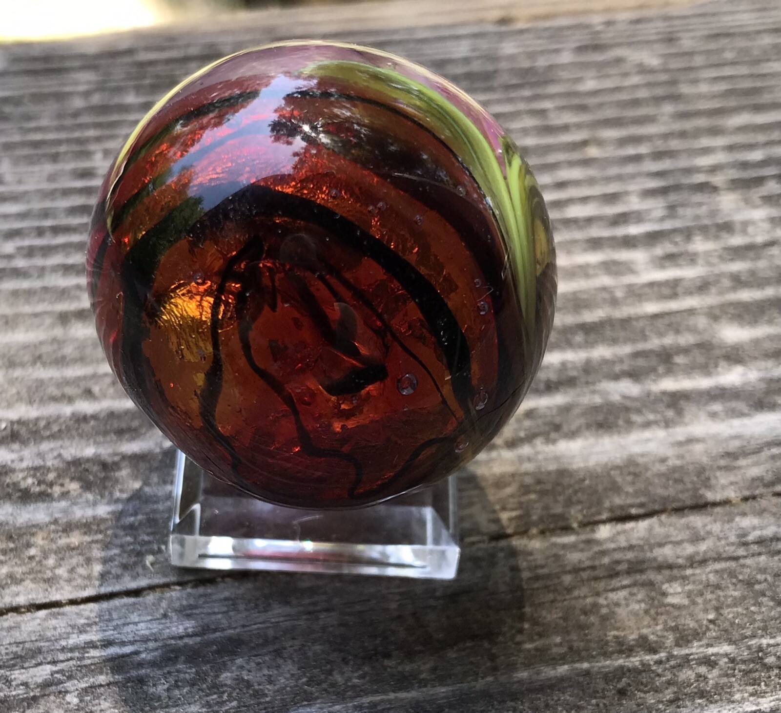 handmade art glass marble Experimental Pink Flower Silver Foil Made In KC