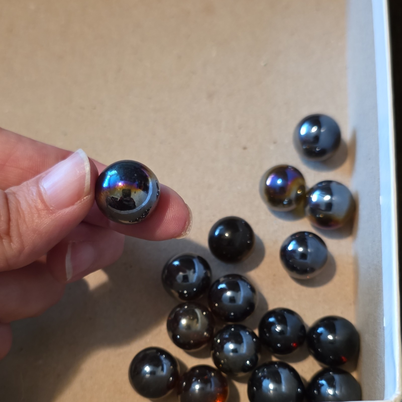 Glass Machine Made Toy Marbles Set of 16 Mixed Dark Colors Collection