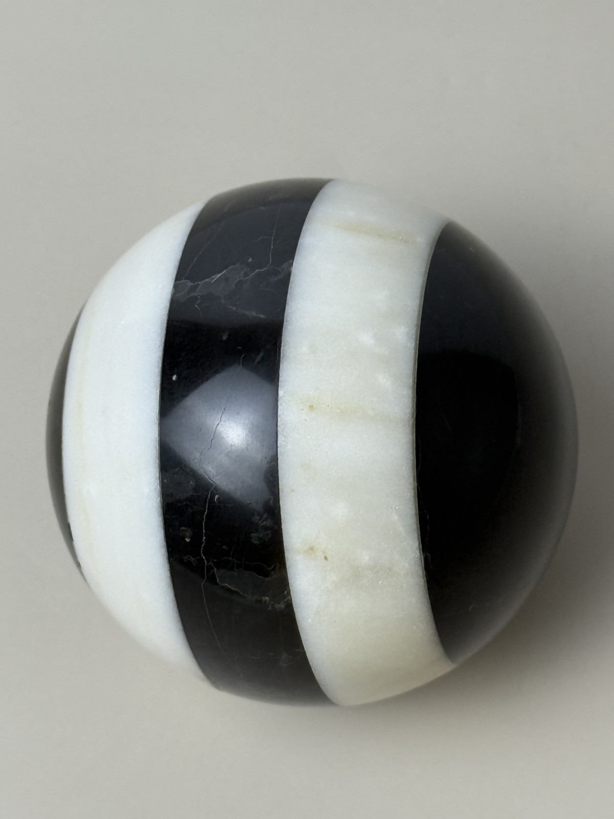Vintage Black & White Striped Marble Stone Sphere 2.5″ Diameter