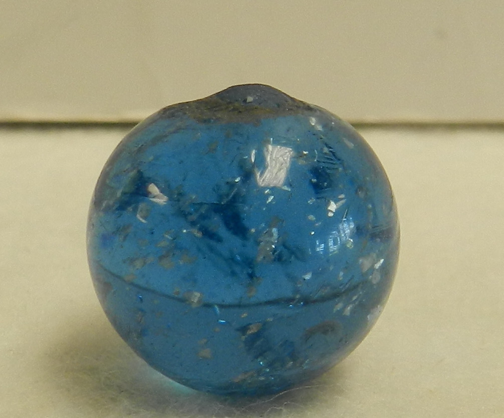 #18332m Vintage German Handmade Blue Glass Mica Marble .68 Inches *Mint*