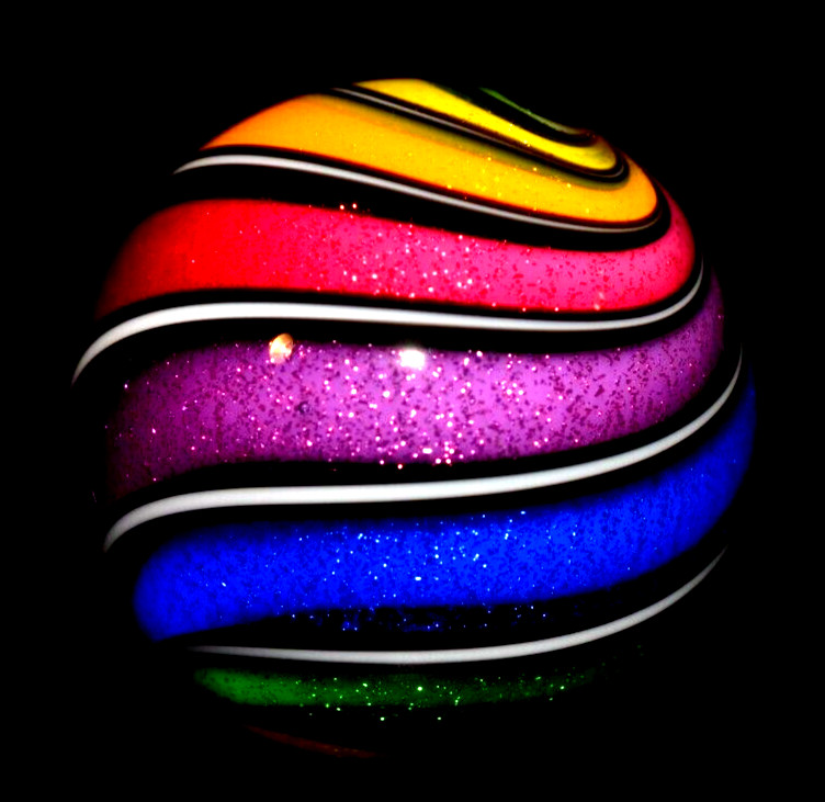 HOT HOUSE GLASS MARBLE/1.442″-CLASSIC BEACHBALL STUNNER-LIME,ORANGE,RED,LAVENDER