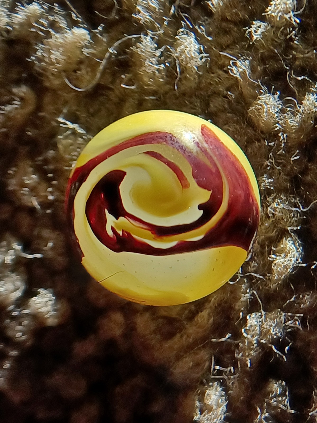 .77 Akro Eggyolk Oxblood Marble. Elite Example/Size. Old. Rare. Dead Wet Mint.