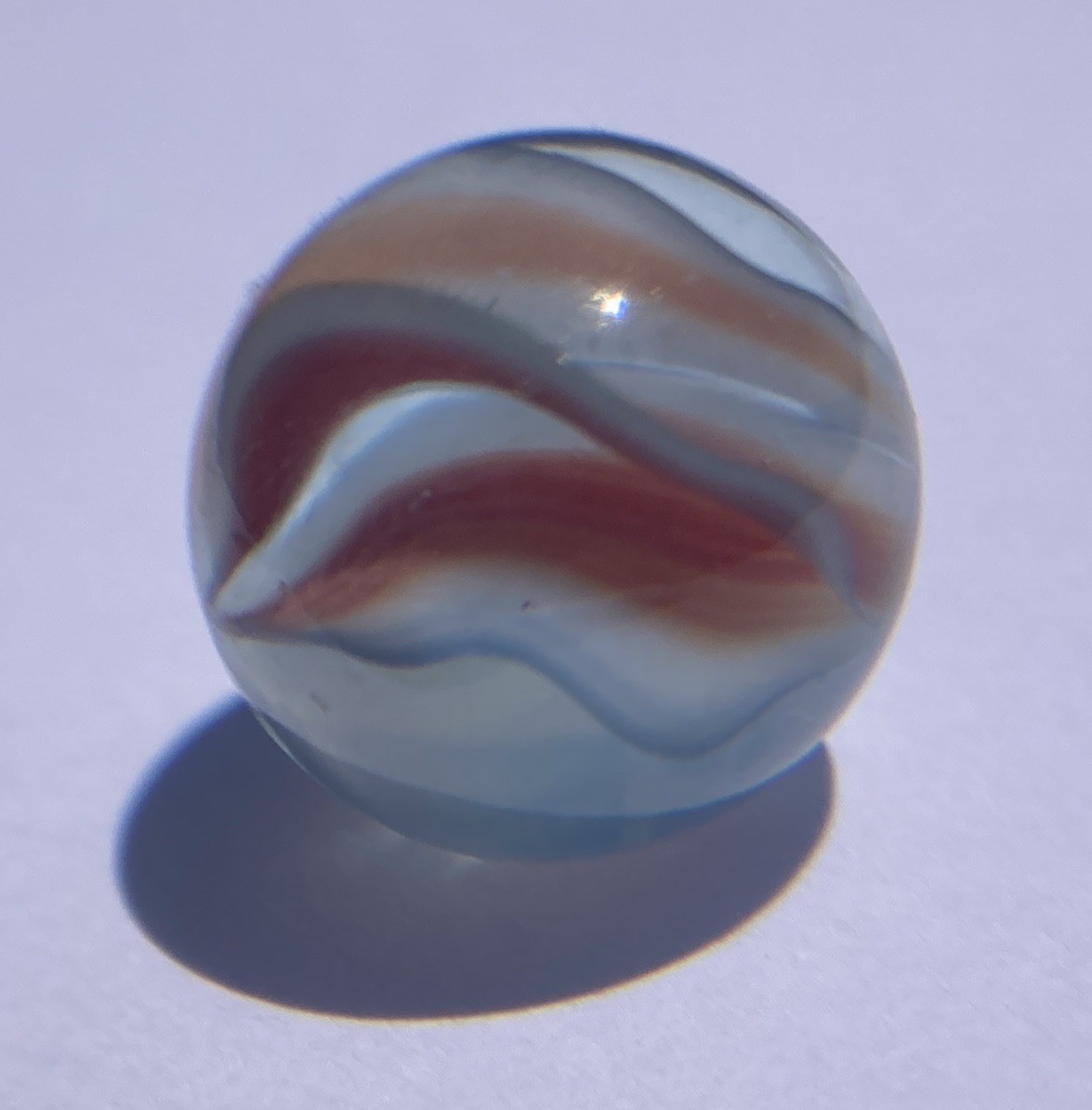 Vitro Agate Co. Hybrid Cat’s-Eye Marble 5 Vanes, Red, White & Blue .61 MINT