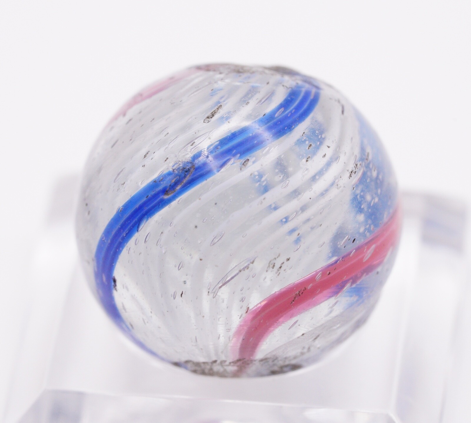 Vintage German Latticinio Marble Blue Pink White 16mm .63″ Estate
