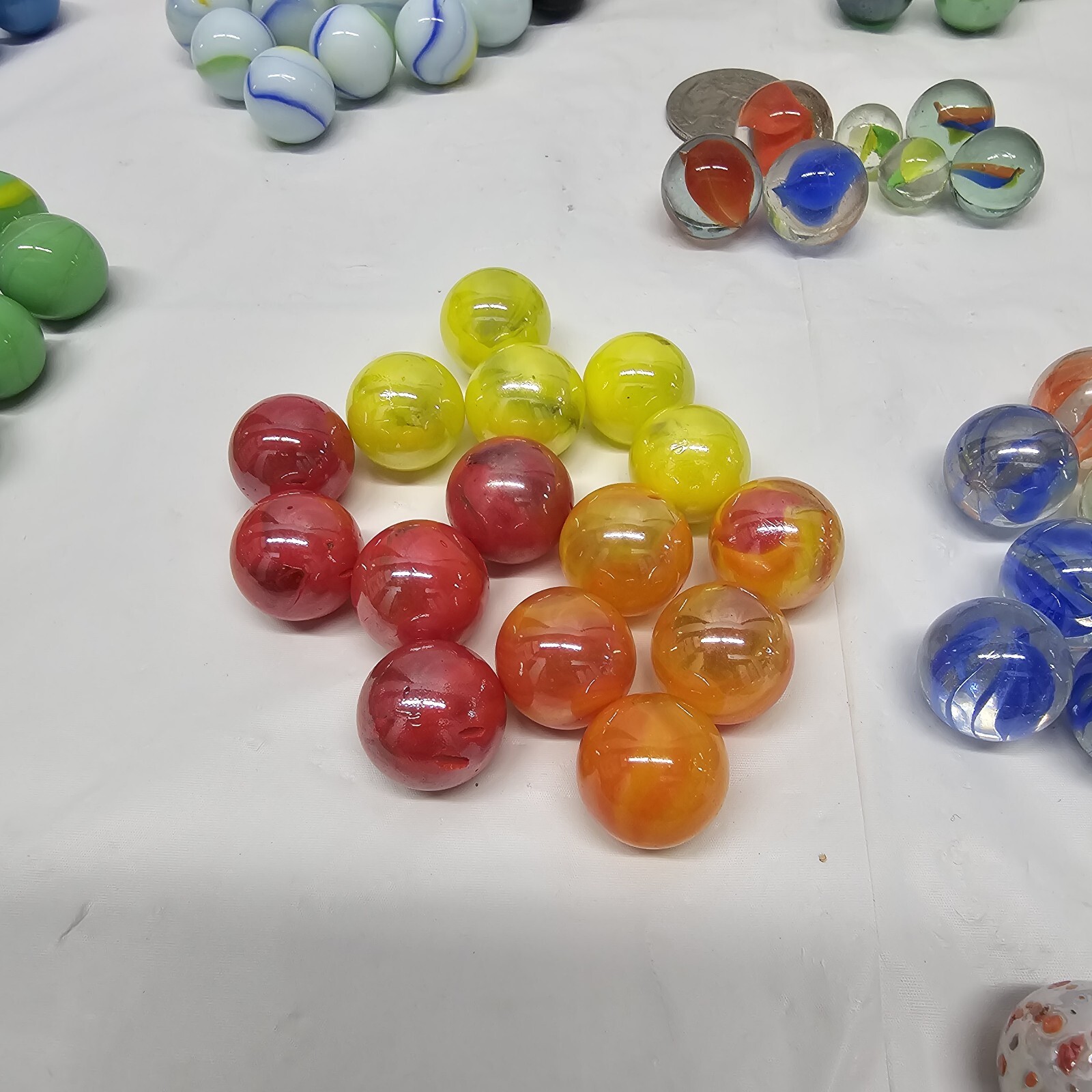Huge Lot Of Vintage Marbles 165+ Large And Small 18 Mixed Varieties