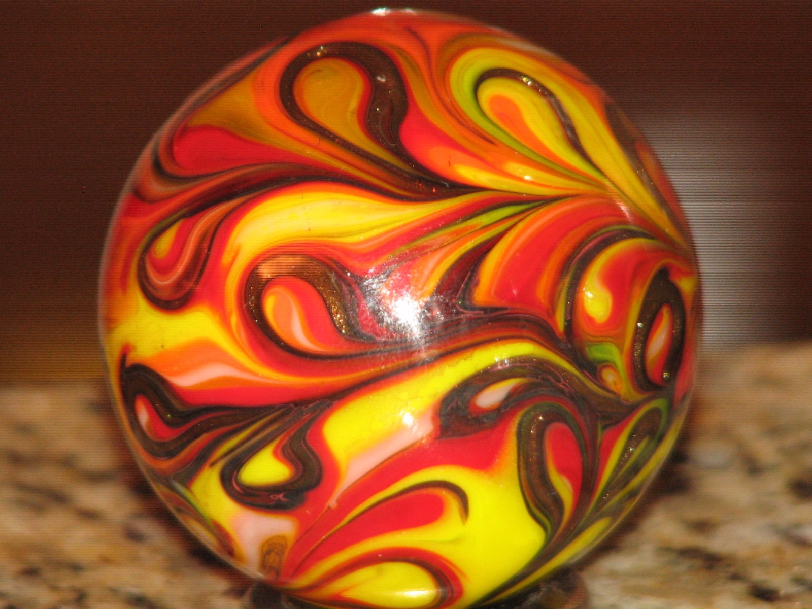 Large 2.010 inch dia. modern handmade swirl art marble with lutz