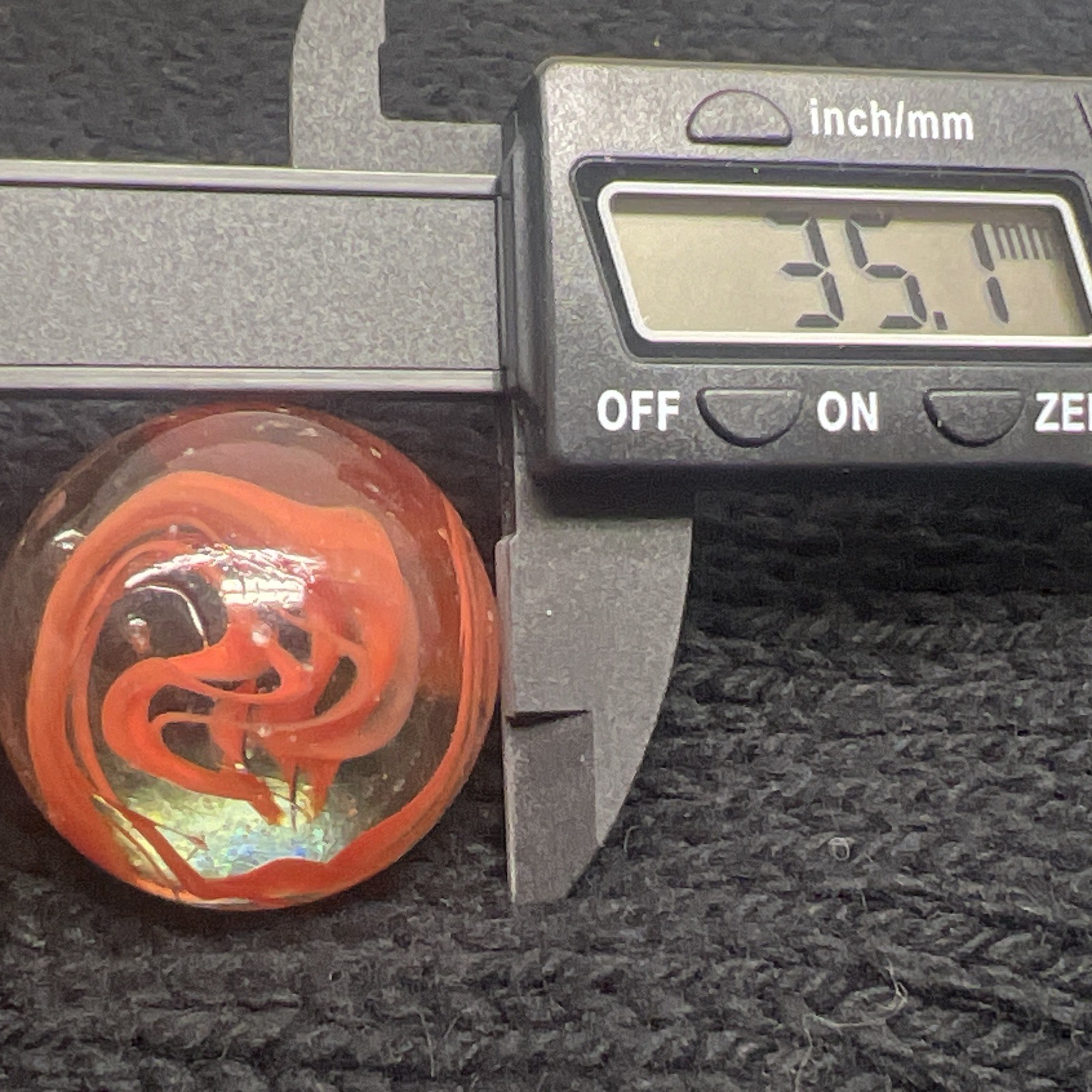 2 35mm Marbles glass ball Clear Yellow/ Red Giant HUGE Swirl