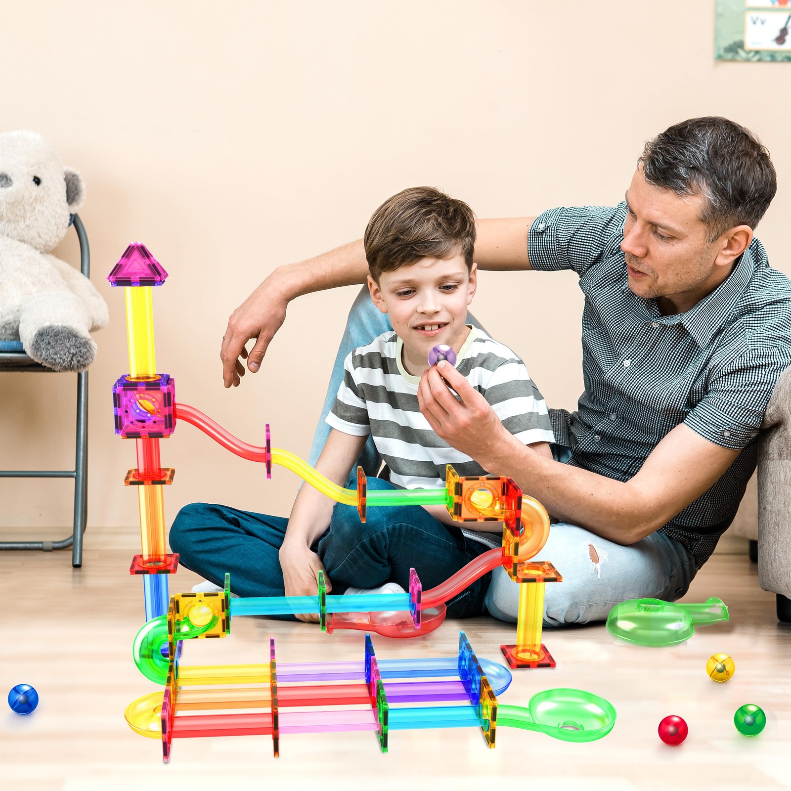 PicassoTiles 8pc Marbles for 6.5*4.5*1.25in, Marble Run