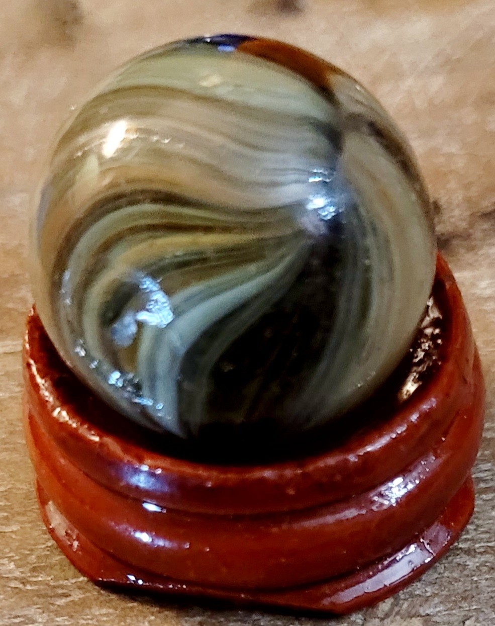 German Handmade Onion Skin Marble, Multi-colored, With Oxblood, Lovely Colors 3″