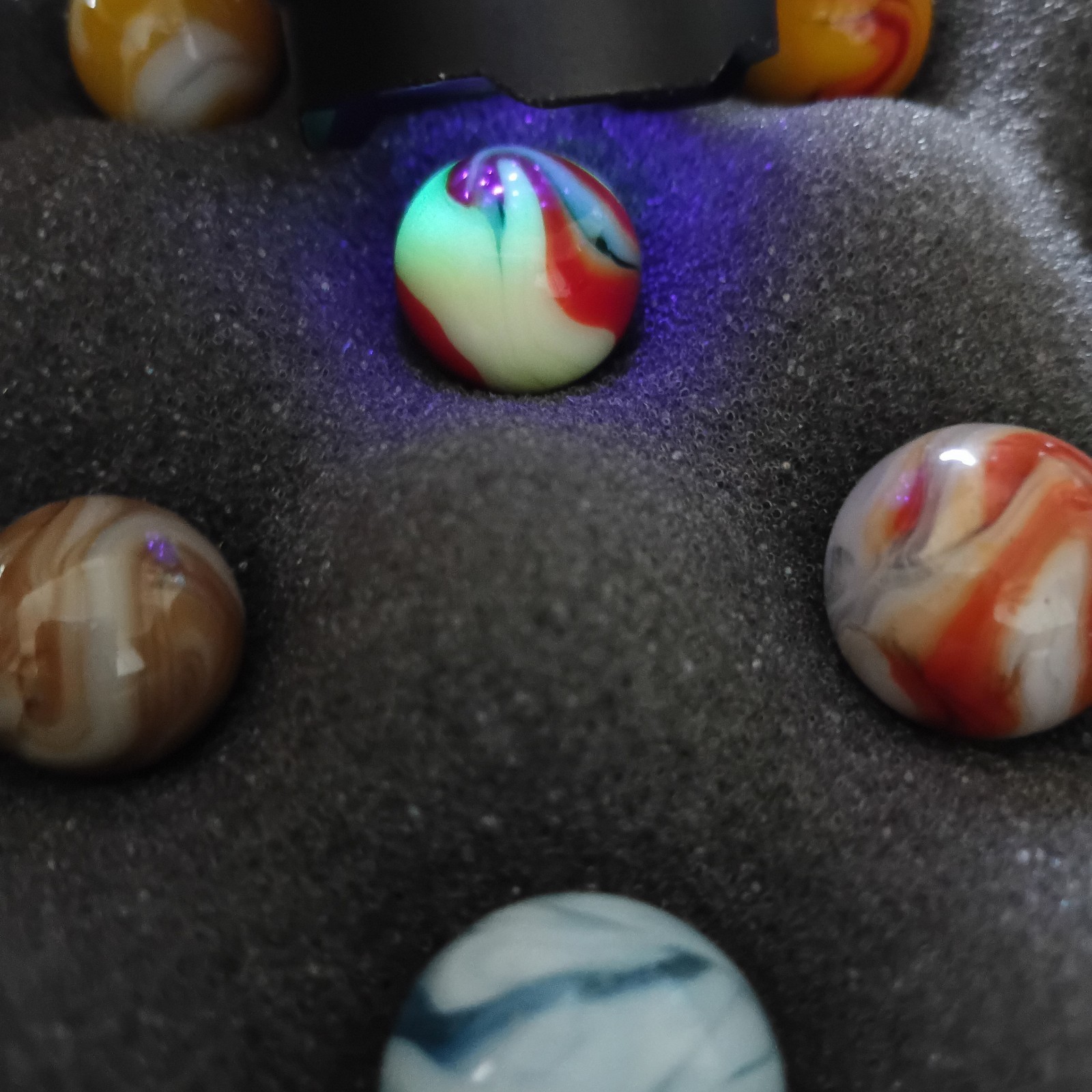 20 Collector Marbles In Display Case