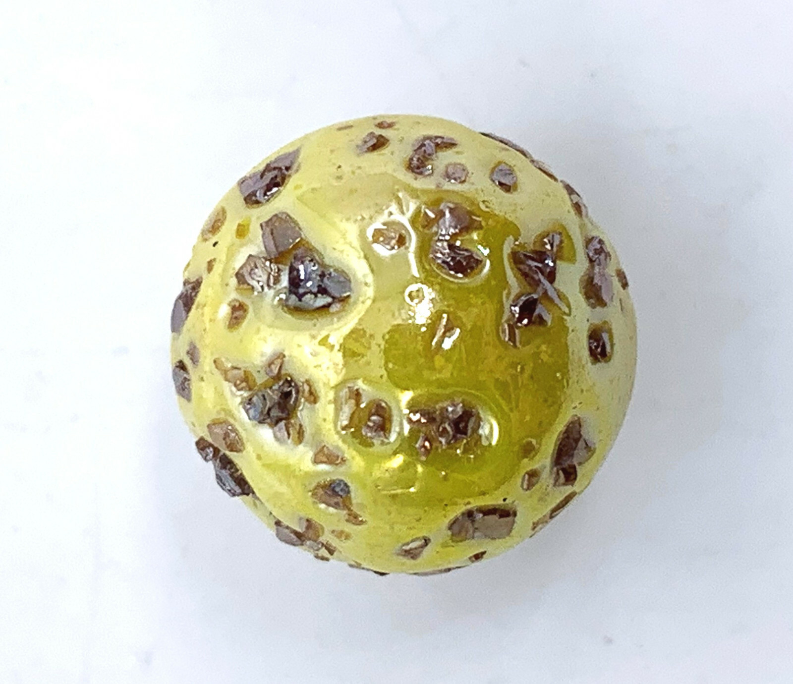 16mm Blowfish 5/8″ Player Glass Marble Pk 5 Iridescent Yellow w Brown Frit Chips