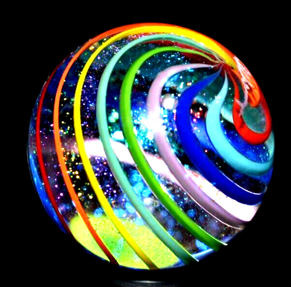JAMES ALLOWAY GLASS MARBLE/1.298″-DICHROIC 8 COLOR GLITTERBALL #361-SAPPHIRE,LAV